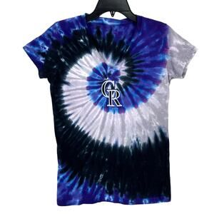 Liquid Blue Colorado Rockies Baseball T Shirt Womens Sz Large Tie Dye Purple MLB